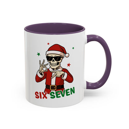Christmas Skull Coffee Mug – 'Six Seven' Festive Santa Skull Accent Mug (11/15 oz)