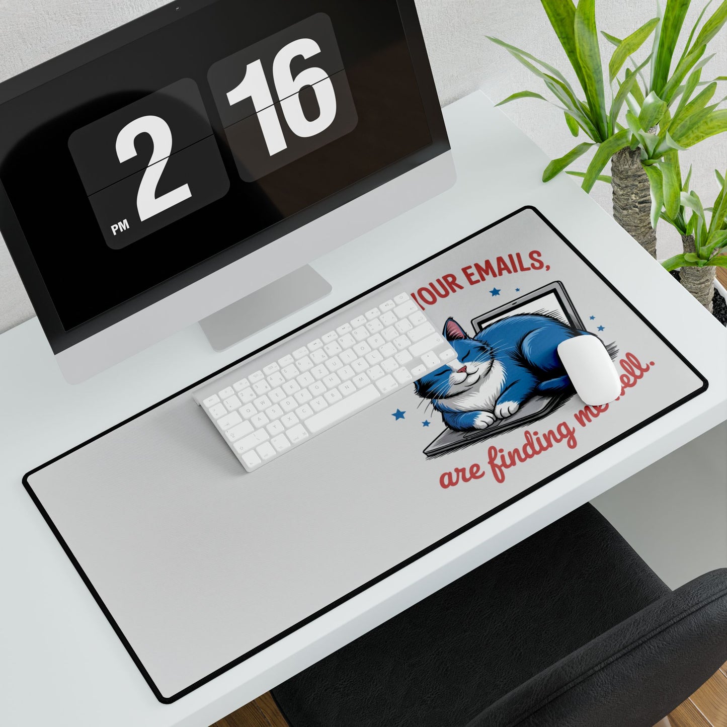 Cat Desk Mat — “None of Your Emails Are Finding Me Well” Cute Laptop Mousepad for Cat Lovers
