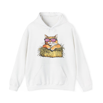 Cat on Hay Hoodie — Cool Cat Wearing Sunglasses Graphic Sweatshirt
