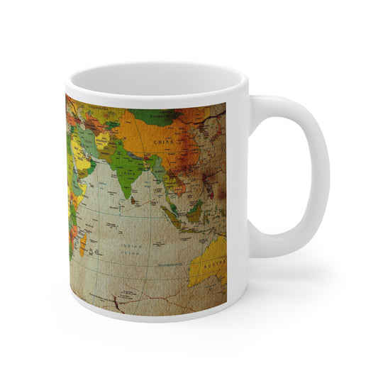 Vintage World Map Mug Antique Style Geography Coffee Mug