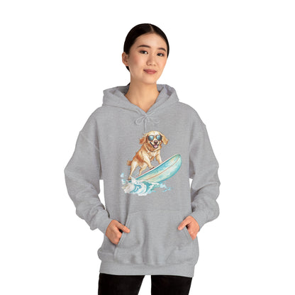 Surfing Golden Retriever Hoodie – Cute Dog Surfboard Pullover