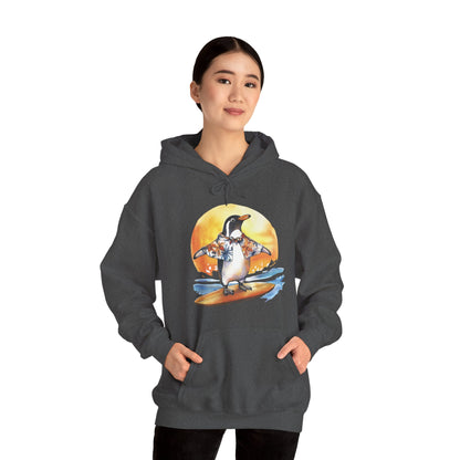 Surfing Penguin Hoodie — Cute Surfboard Penguin Sunset Pullover