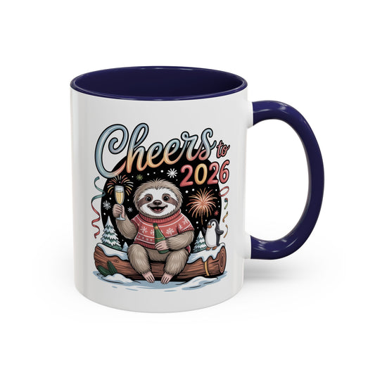 Cheers to 2026 Sloth New Year Mug – Cute Celebration Coffee Cup