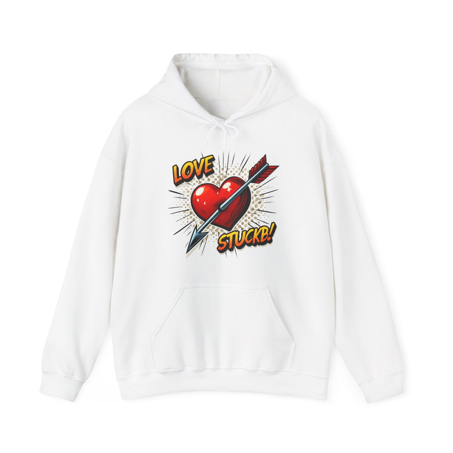 Hoodie — 'Love Stuck!' Retro Heart & Arrow Graphic Hooded Sweatshirt