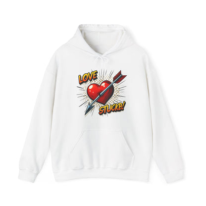 Hoodie — 'Love Stuck!' Retro Heart & Arrow Graphic Hooded Sweatshirt