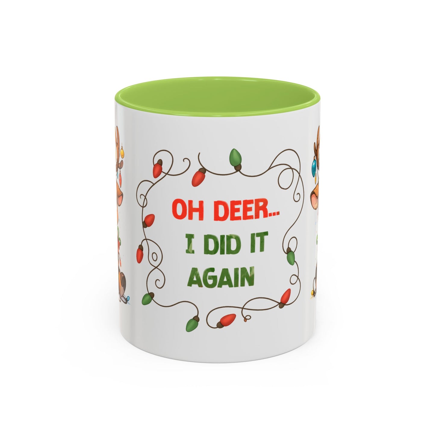 Oh Deer I Did It Again – Cute Christmas Reindeer Mug, Holiday Lights Coffee Cup (11oz/15oz)