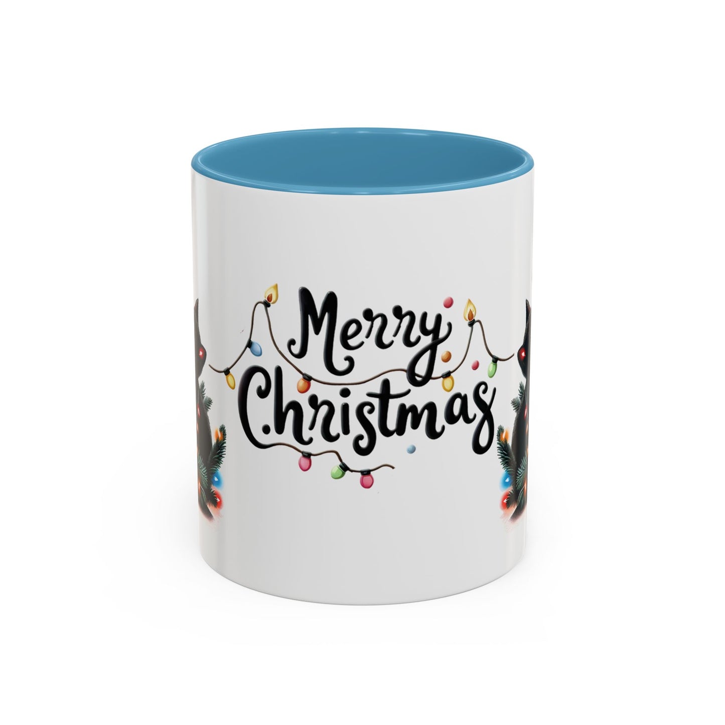 Cute Black Cat Christmas Lights Mug – Festive Holiday Coffee Cup Gift