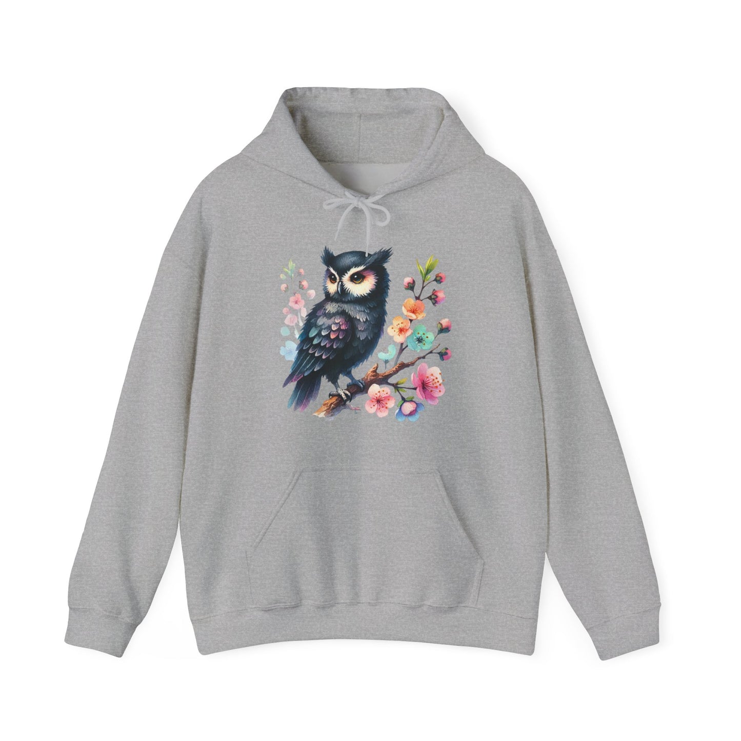 Floral Night Owl Hoodie – Watercolor Owl & Blossom Pullover