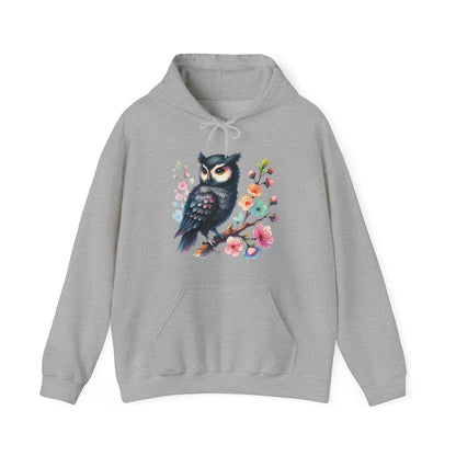 Floral Night Owl Hoodie – Watercolor Owl & Blossom Pullover