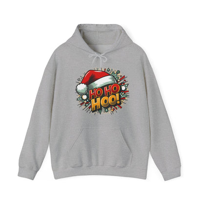 Ho Ho Hoo! Christmas Comic Hoodie — Santa Hat Pop Art Sweatshirt