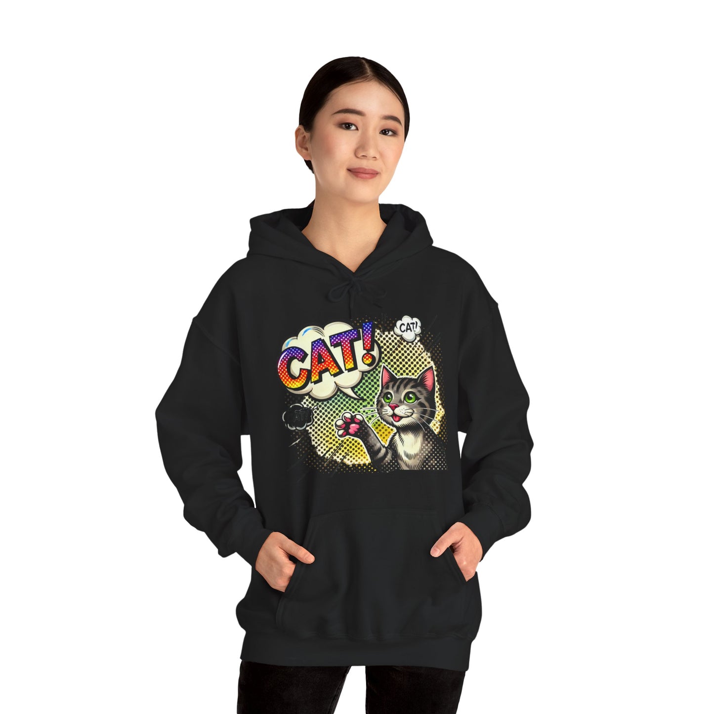 Cat! Pop Art Hoodie — Retro Comic Cat Graphic Sweatshirt