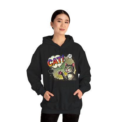 Cat! Pop Art Hoodie — Retro Comic Cat Graphic Sweatshirt