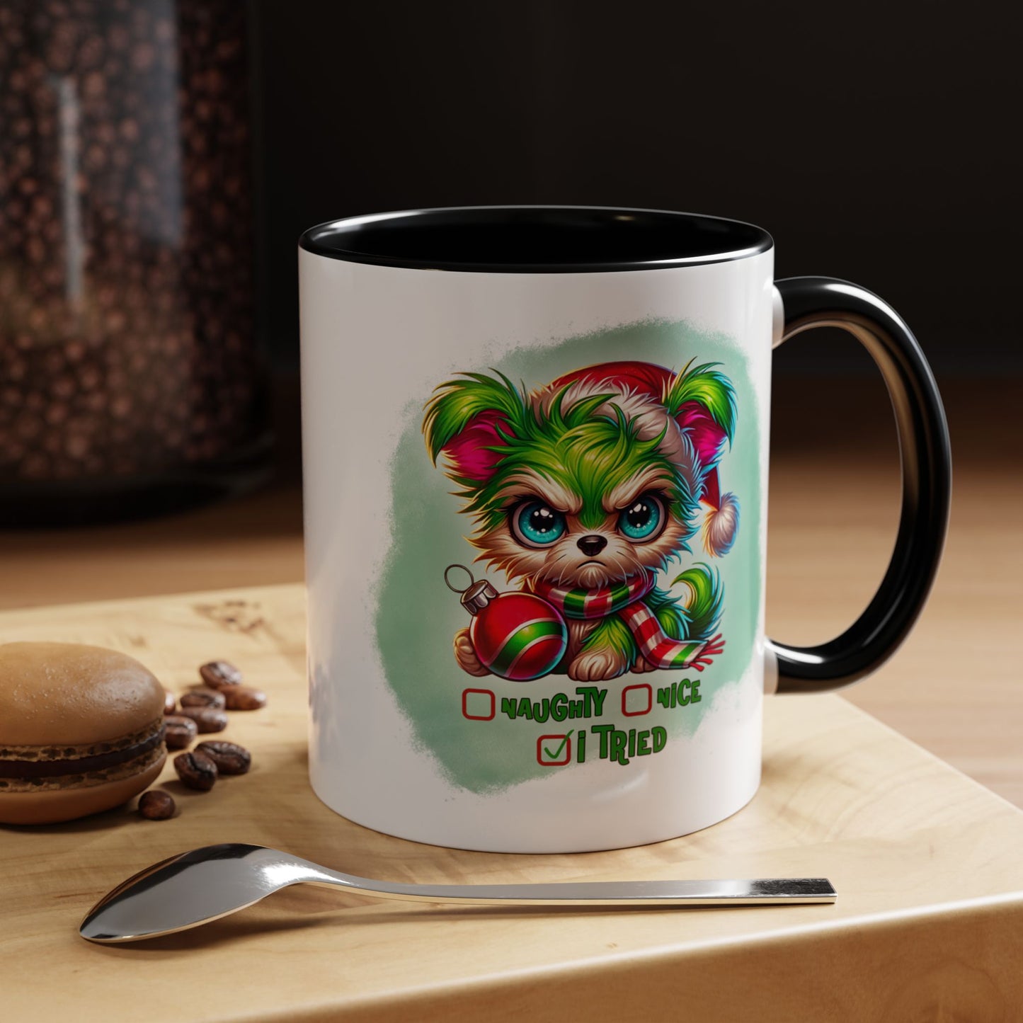 Christmas Bear Accent Coffee Mug — Cute Naughty or Nice Holiday 11/15oz