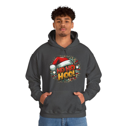 Ho Ho Hoo! Christmas Comic Hoodie — Santa Hat Pop Art Sweatshirt