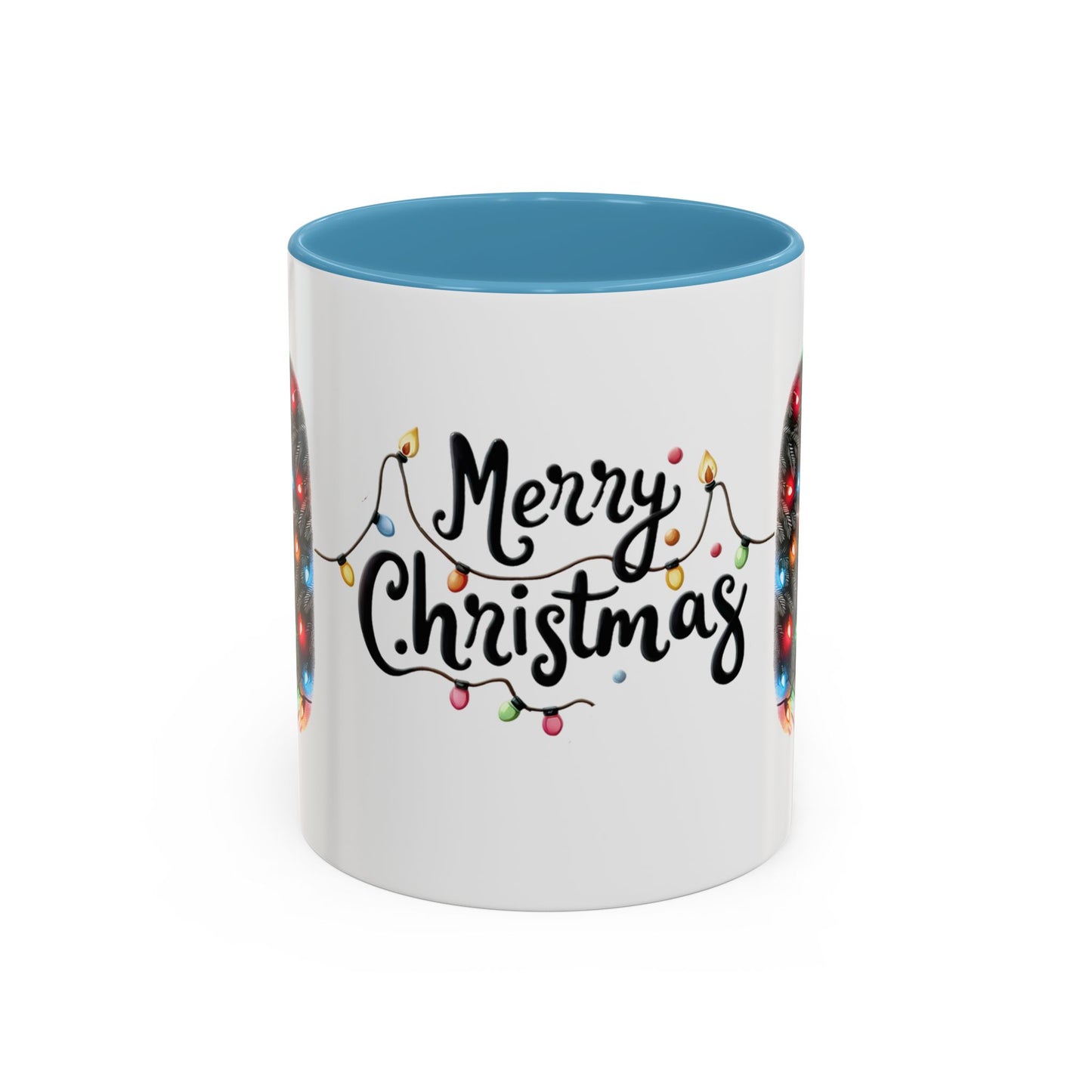 Merry Christmas Cat Mug – Cute Black Cat with Christmas Lights – Holiday Coffee Cup Gift for Cat Lovers
