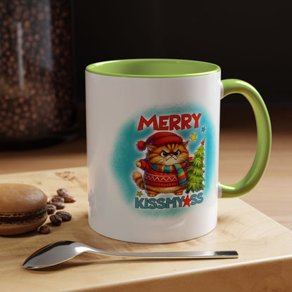 Merry Kissmyass Cat Coffee Mug — Funny Christmas Accent Mug (11/15oz)