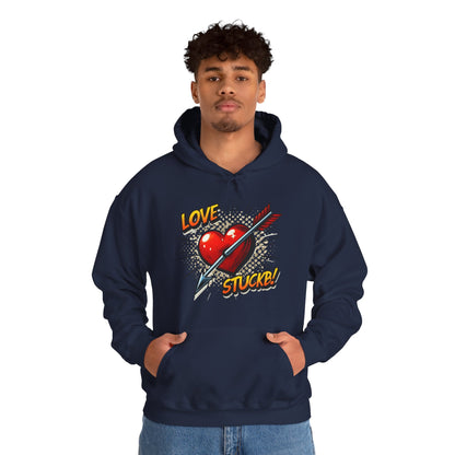 Hoodie — 'Love Stuck!' Retro Heart & Arrow Graphic Hooded Sweatshirt