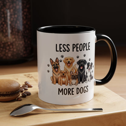 Less People More Dogs Accent Coffee Mug — Cute Multi-Breed Dog Lover Tea Mug (11/15 oz)