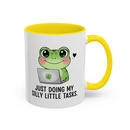 Cute Frog Coffee Mug — "Just Doing My Silly Little Tasks" Accent Mug