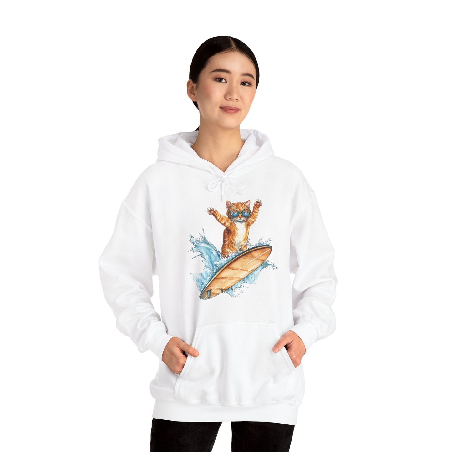 Surfing Cat Hoodie – Cute Surfboard Cat Graphic Pullover