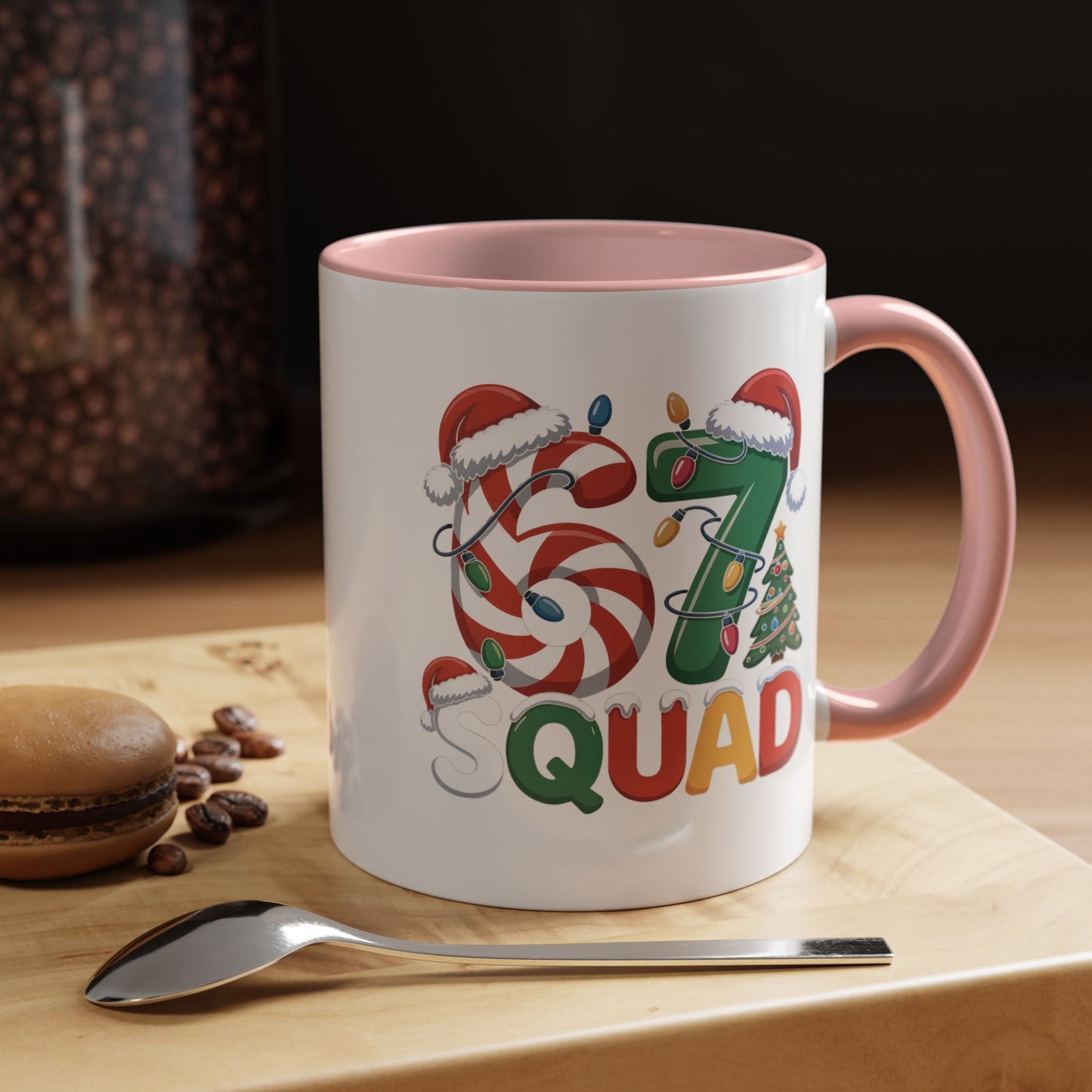 Christmas 07 Squad Accent Coffee Mug – Holiday Candy Cane & Santa Hat Design