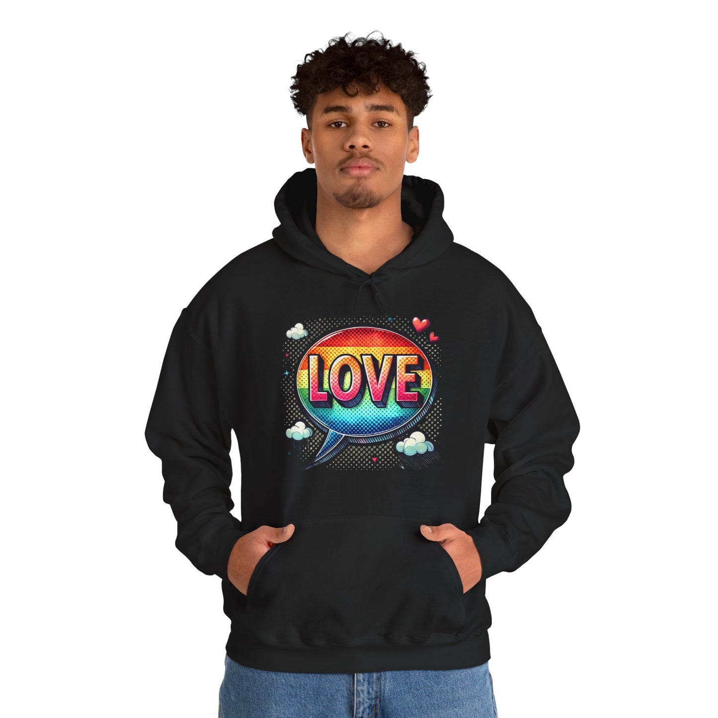 Love Speech Bubble Hoodie — Retro Rainbow Graphic Pullover