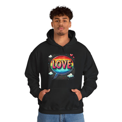 Love Speech Bubble Hoodie — Retro Rainbow Graphic Pullover