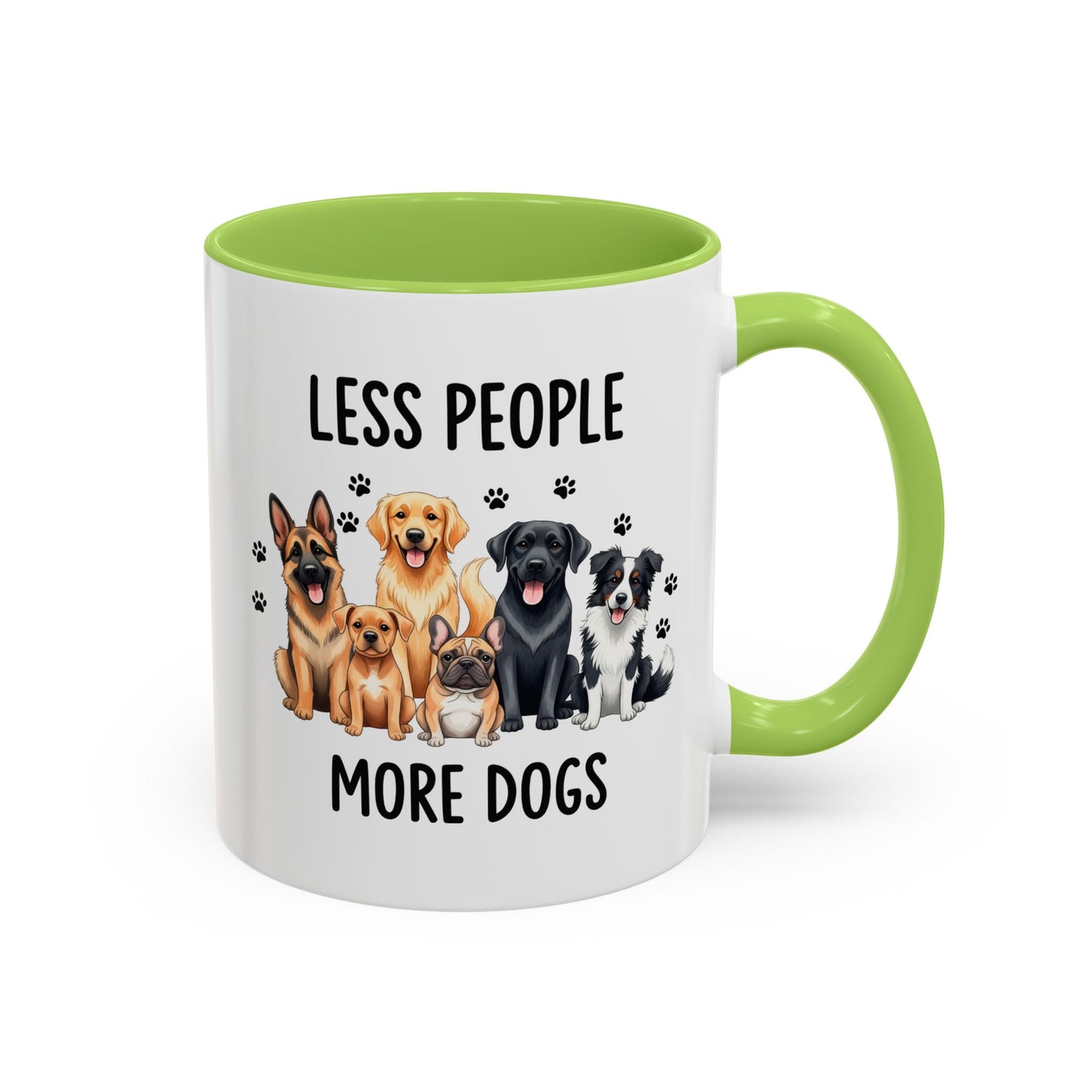 Less People More Dogs Accent Coffee Mug — Cute Multi-Breed Dog Lover Tea Mug (11/15 oz)