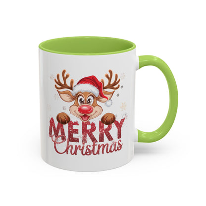 Merry Christmas Reindeer Accent Coffee Mug — Festive Holiday 11/15oz