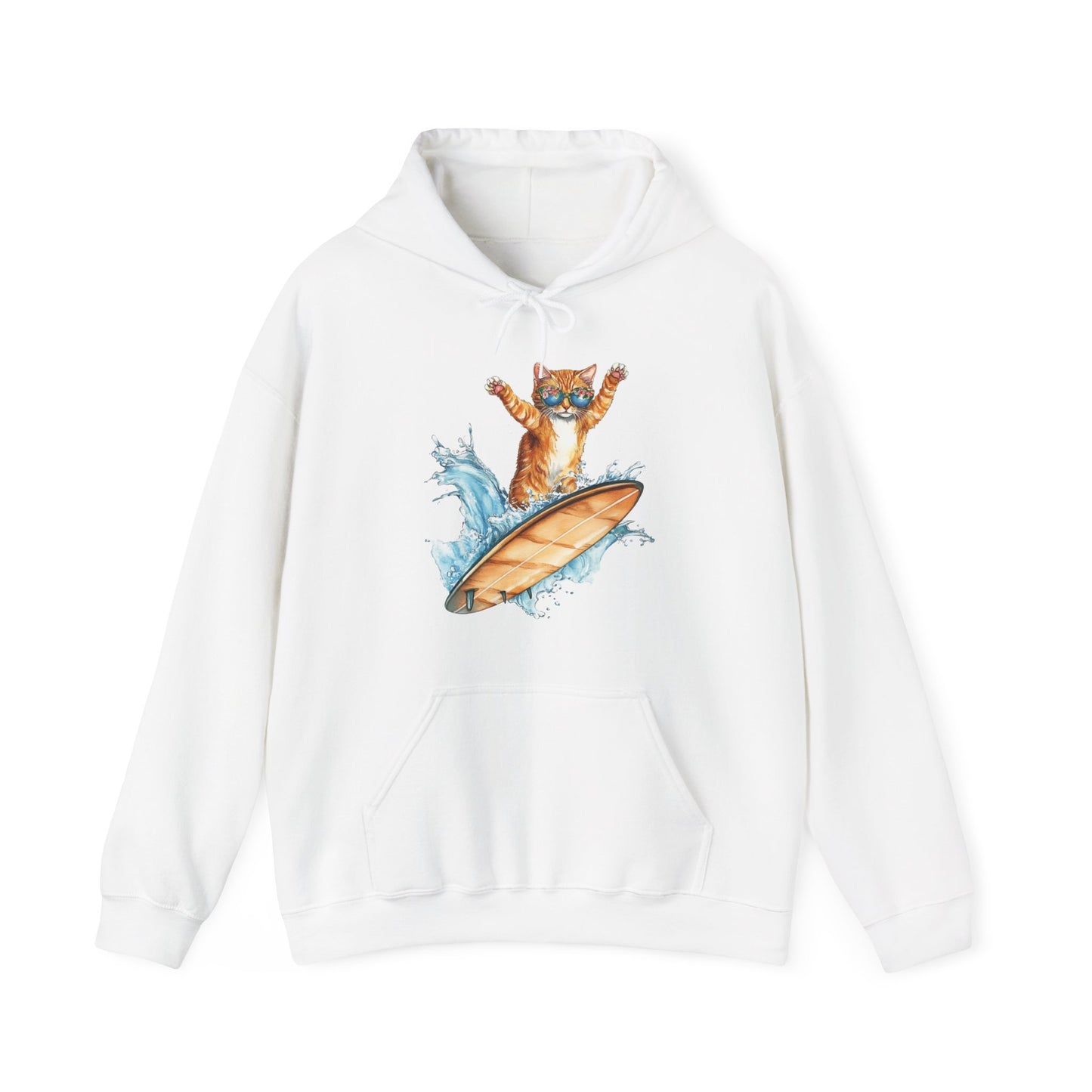 Surfing Cat Hoodie – Cute Surfboard Cat Graphic Pullover