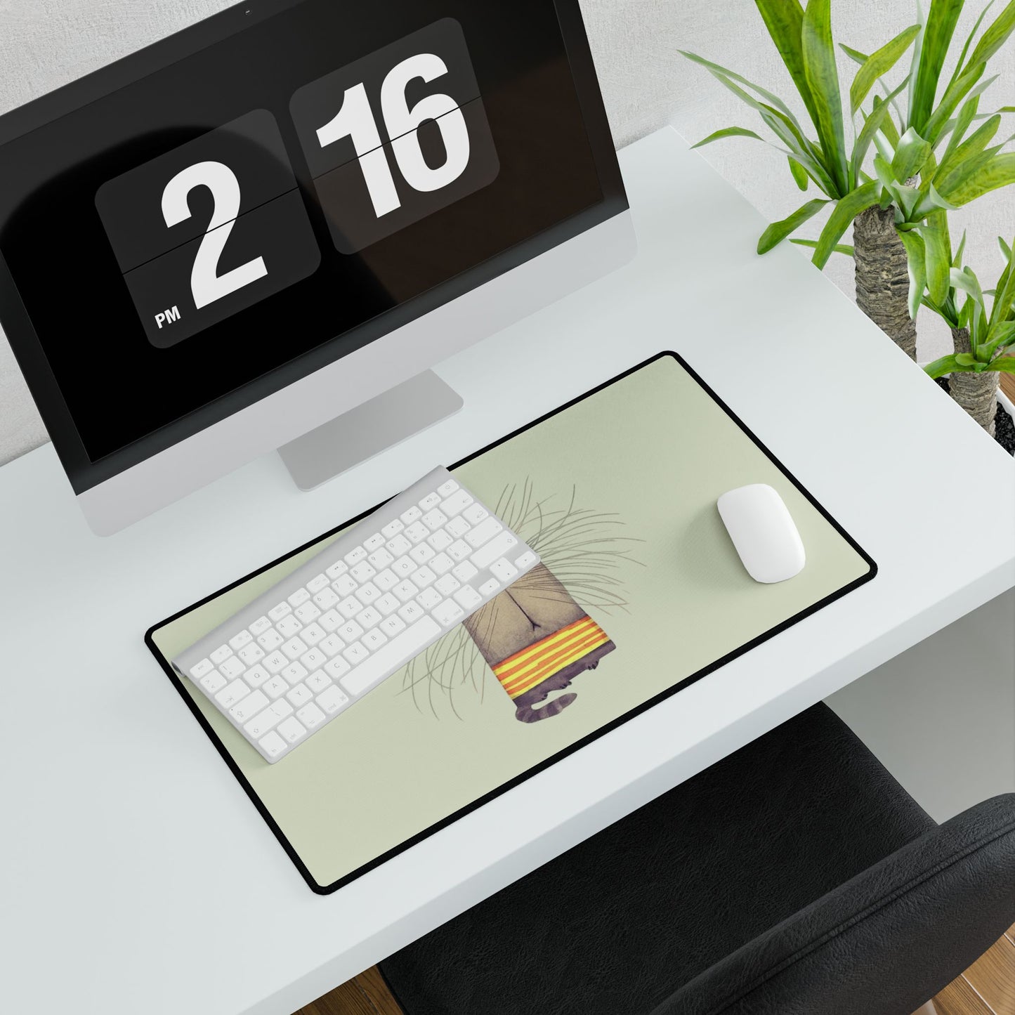 Whimsical Striped Cat Desk Mat — Large Cute Cat Mousepad for Home Office