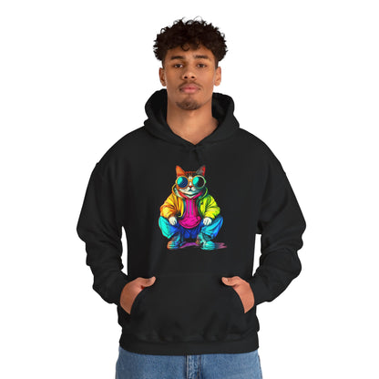 Colorful Retro Cat Hoodie — Vibrant Sunglasses Cat Pullover