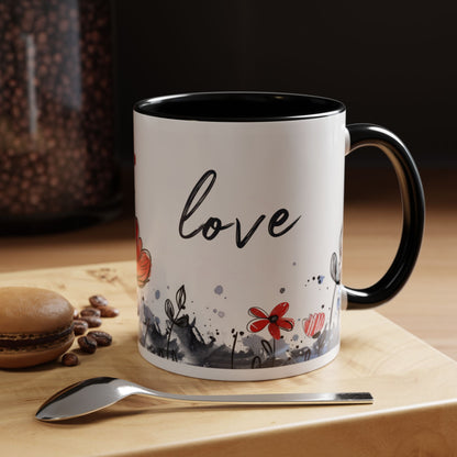 Cute Love Girl Mug – Romantic Flower Illustration Coffee Cup