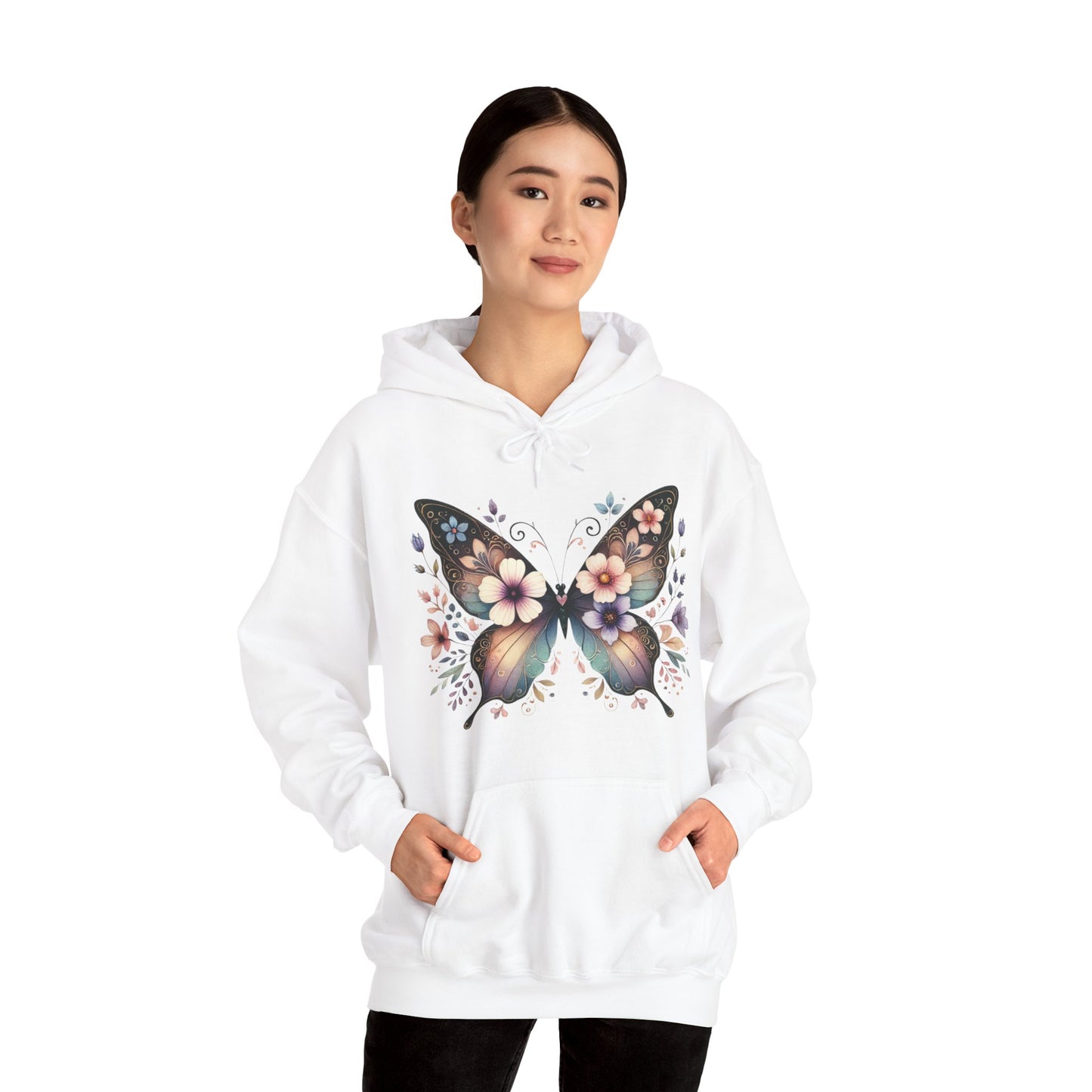 Butterfly Floral Hoodie — Women's Boho Butterfly Sweatshirt