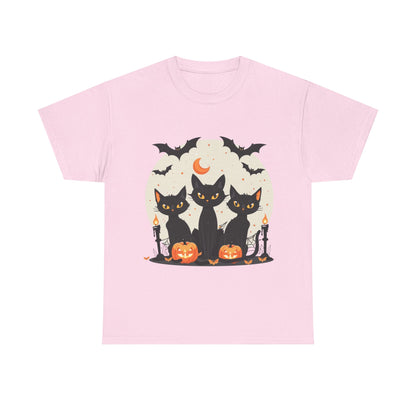 Halloween Black Cat T-Shirt – Cute Spooky Cats with Pumpkins & Bats Print