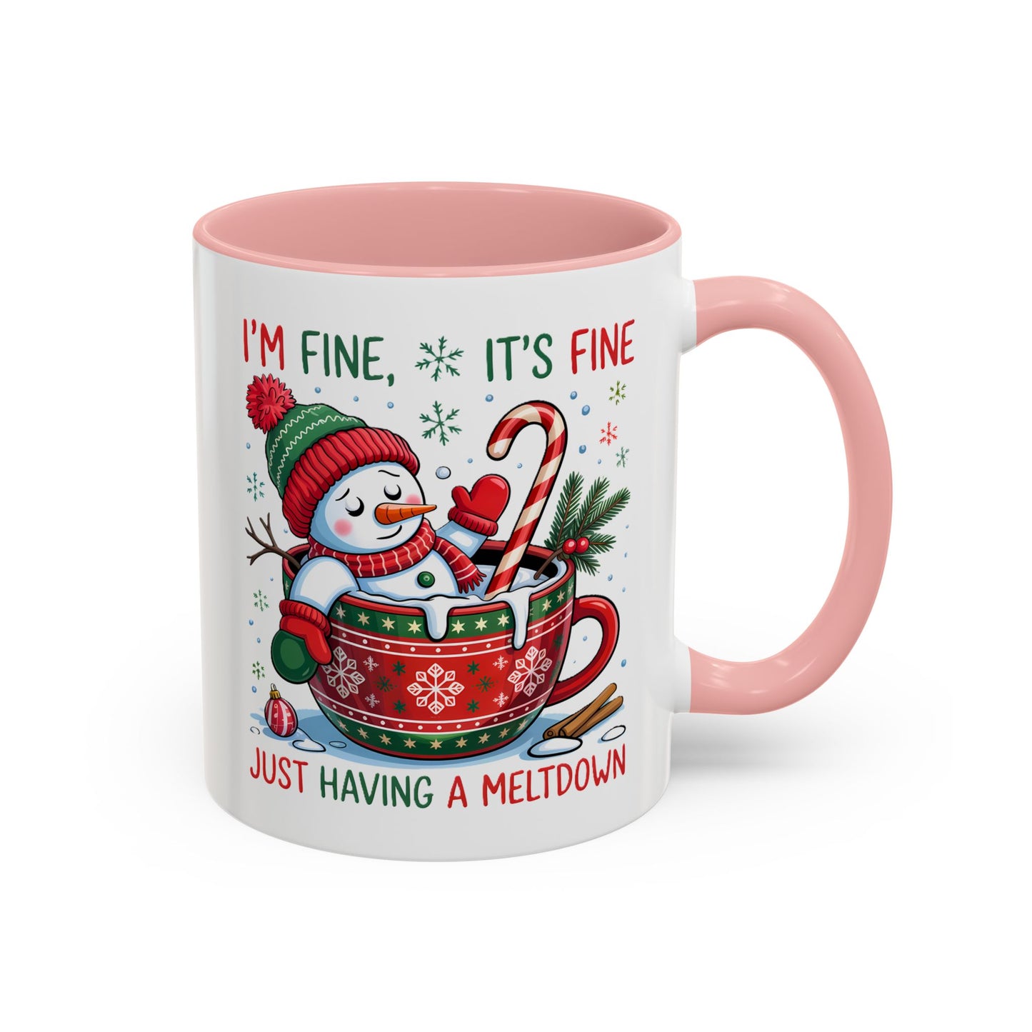 Funny Snowman Christmas Mug – I’m Fine, It’s Fine, Just Having a Meltdown Holiday Cup