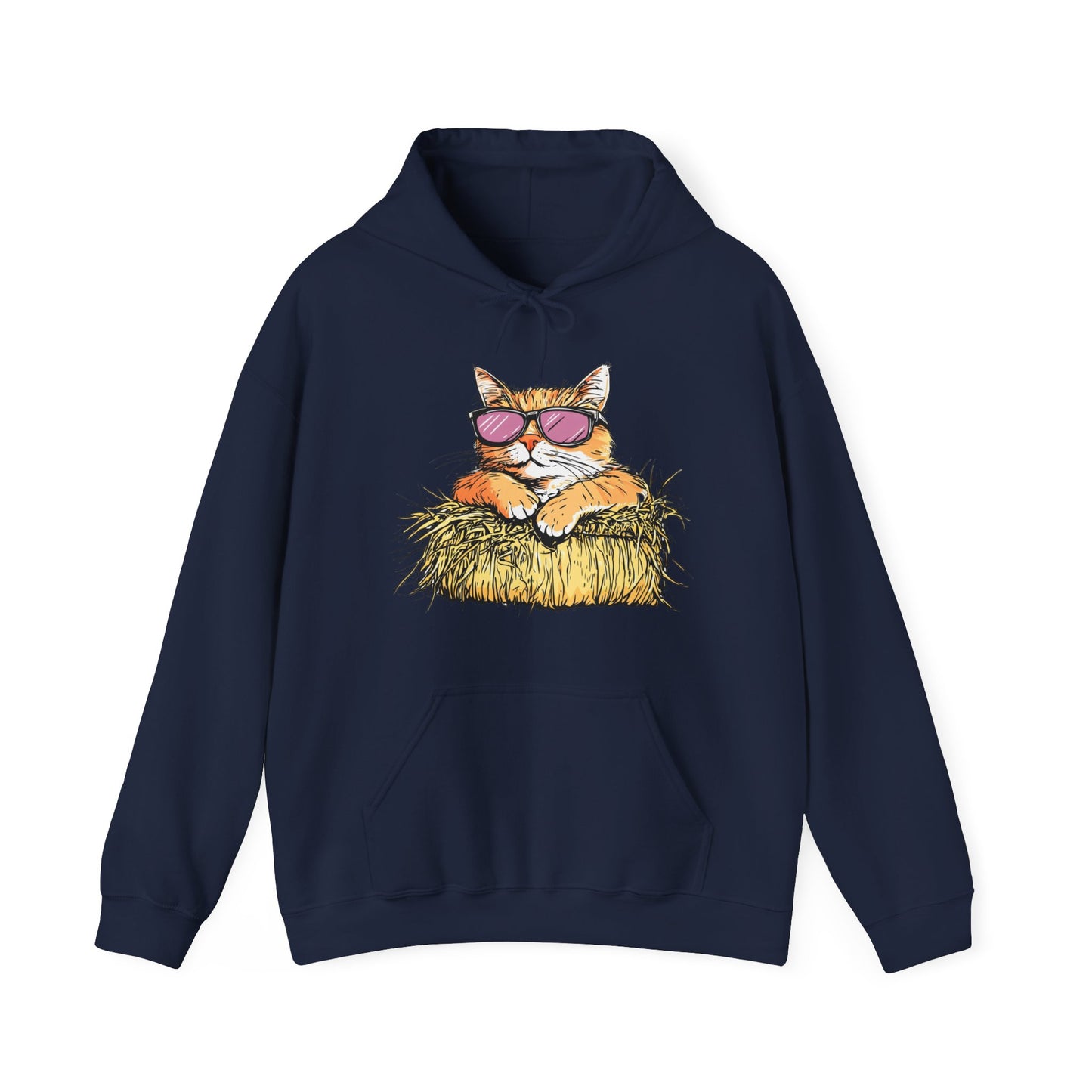 Cat on Hay Hoodie — Cool Cat Wearing Sunglasses Graphic Sweatshirt