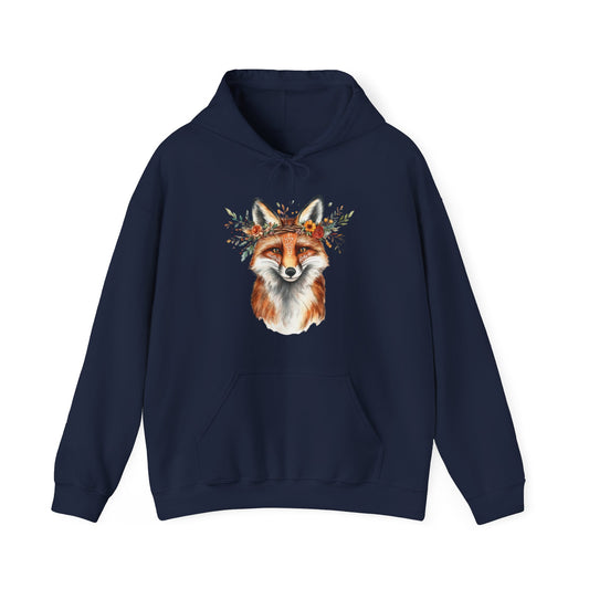 Fox Face Floral Hoodie — Watercolor Fox Portrait Sweatshirt for Animal Lovers