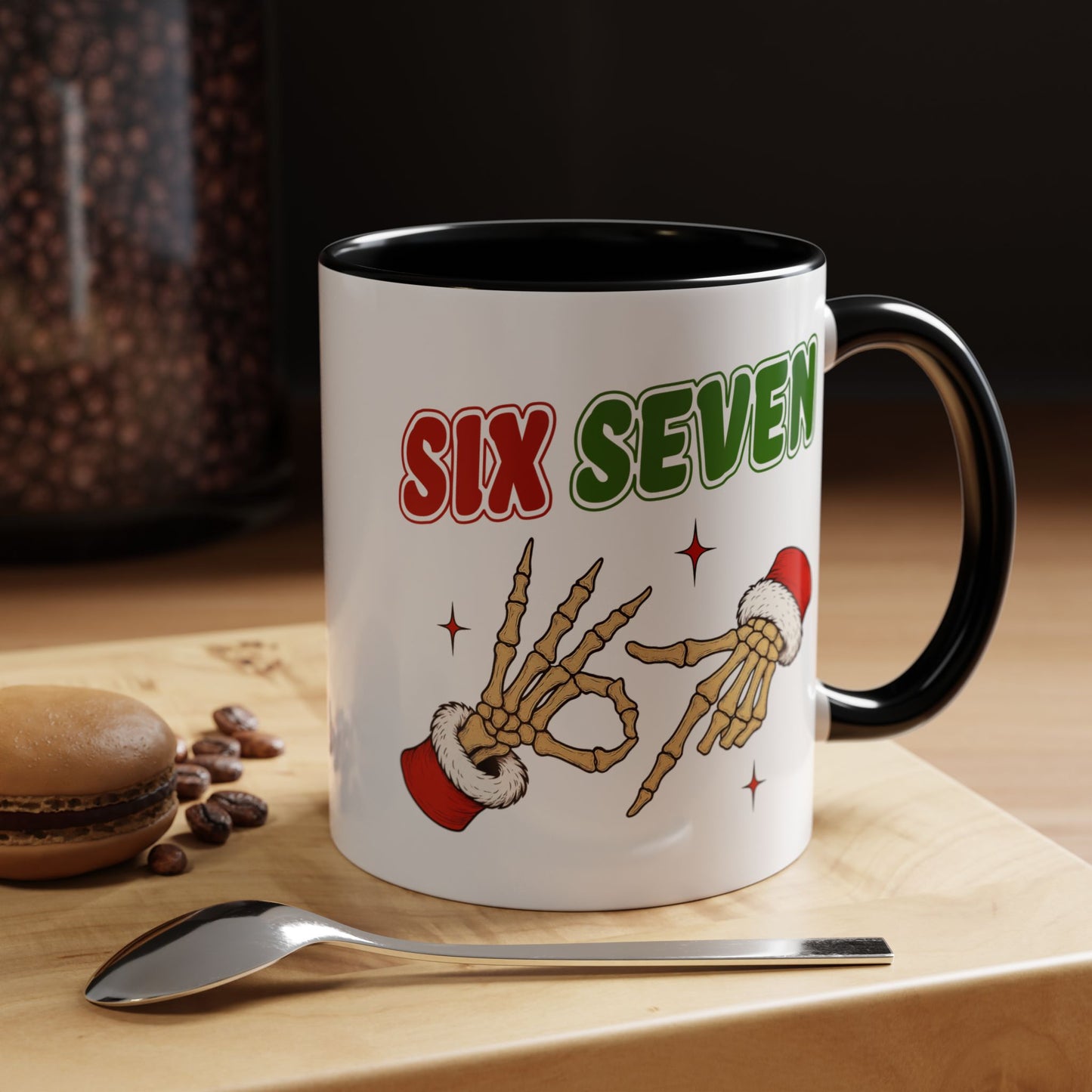 Six Seven Holiday Accent Coffee Mug — Festive Skeleton Hand Christmas New Year Gift (11/15oz)