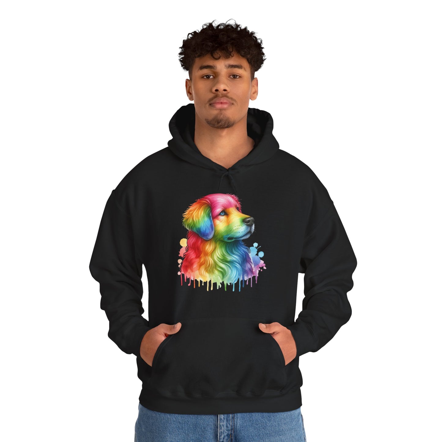 Rainbow Golden Retriever Hoodie — Colorful Drip Dog Portrait Sweatshirt