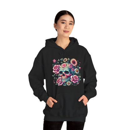 Floral Sugar Skull Hoodie — Day of the Dead Skull & Roses Pullover