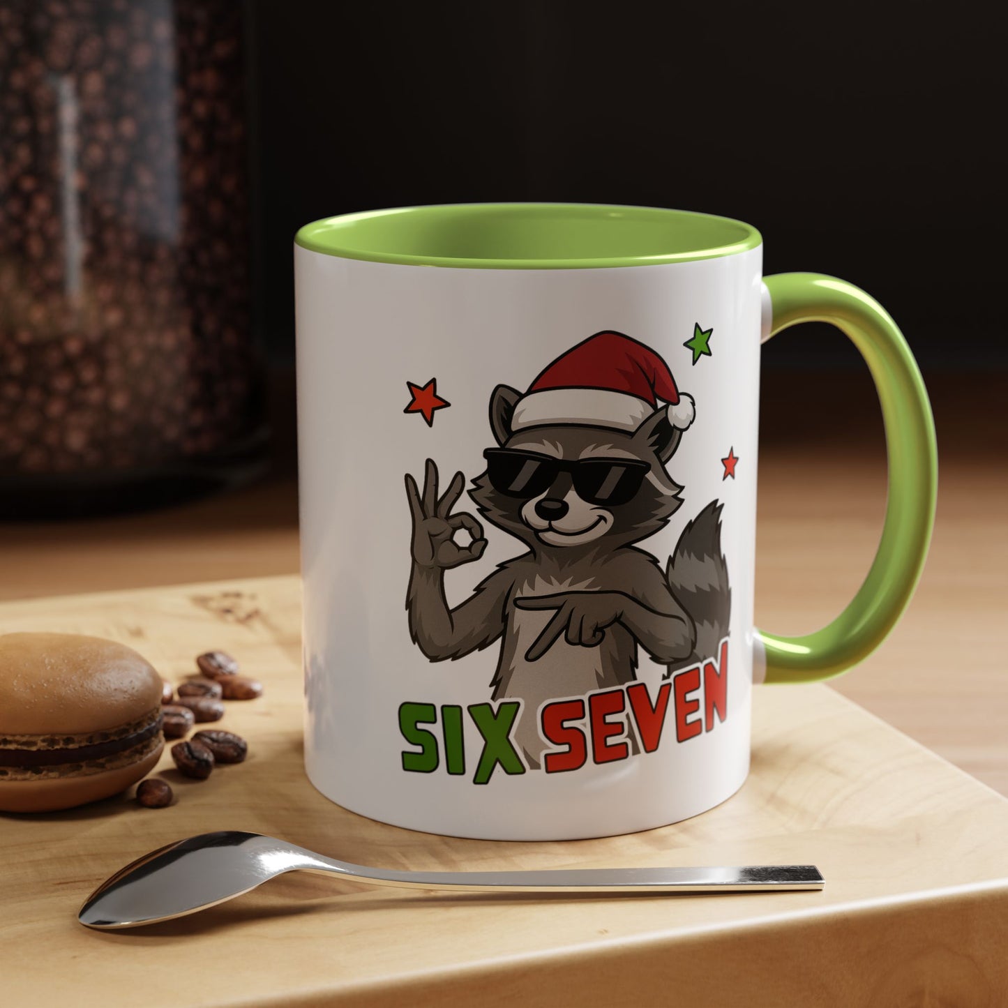 Christmas Raccoon Coffee Mug — 'Six Seven' Holiday Accent Mug (11/15 oz)