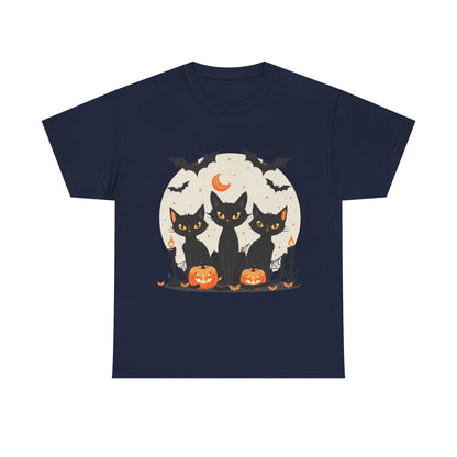 Halloween Black Cat T-Shirt – Cute Spooky Cats with Pumpkins & Bats Print