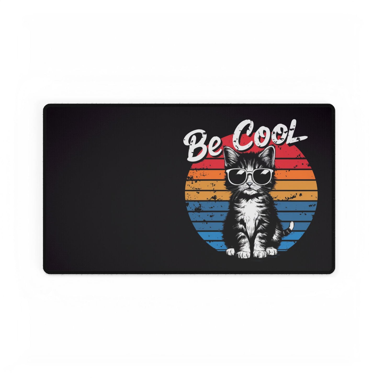 Be Cool Cat Desk Mat — Retro Sunglasses Kitten Large Mouse Pad