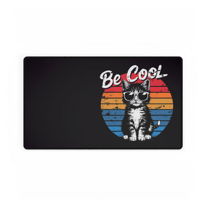 Be Cool Cat Desk Mat — Retro Sunglasses Kitten Large Mouse Pad