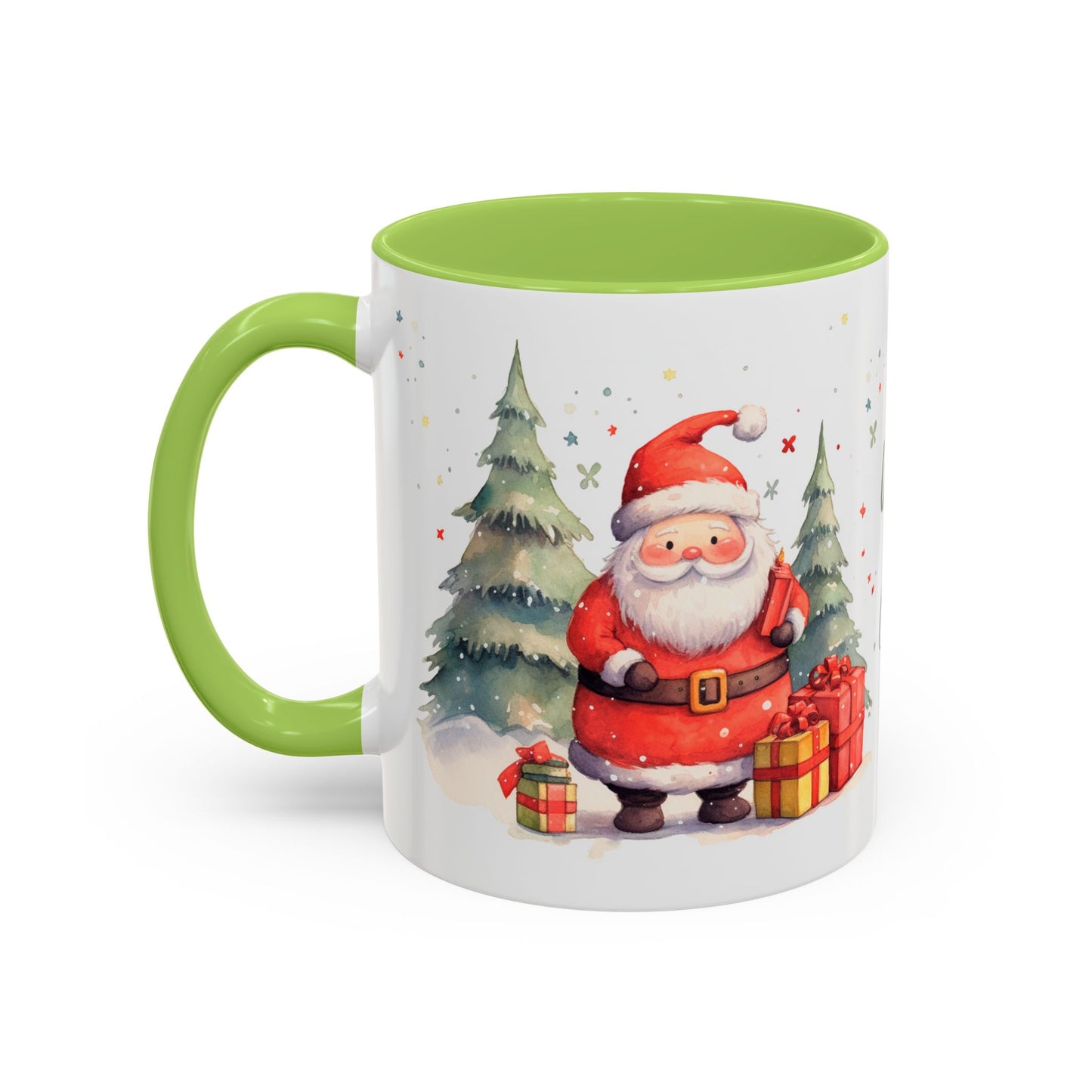 Warm & Cozy Christmas Accent Coffee Mug — Festive Santa, Reindeer & Pine Tree Holiday Drinkware