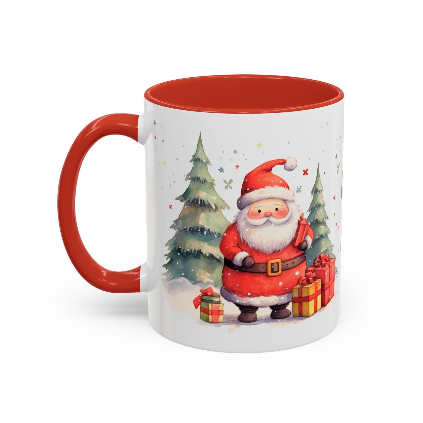 Warm & Cozy Christmas Accent Coffee Mug — Festive Santa, Reindeer & Pine Tree Holiday Drinkware