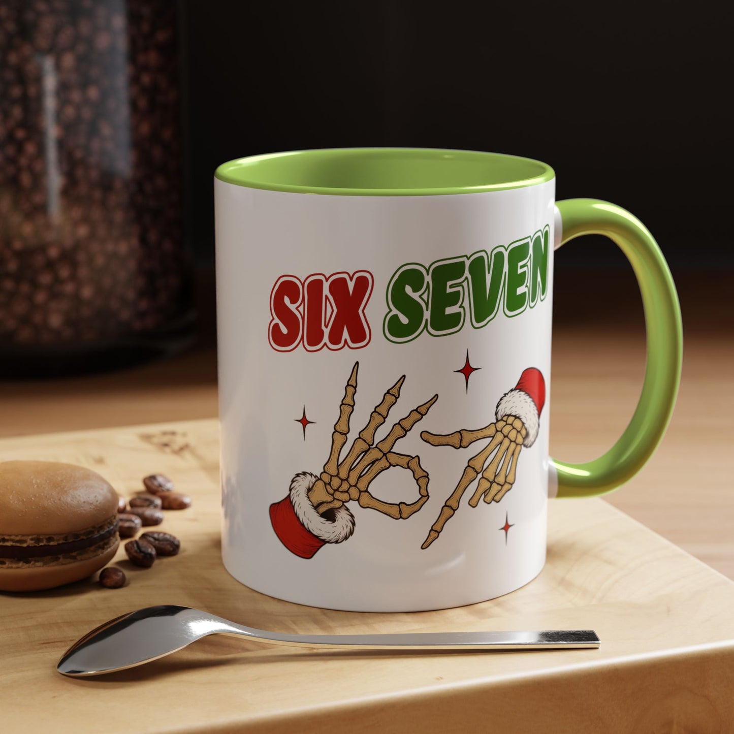 Six Seven Holiday Accent Coffee Mug — Festive Skeleton Hand Christmas New Year Gift (11/15oz)