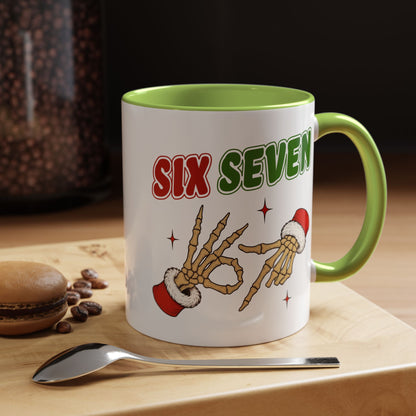 Six Seven Holiday Accent Coffee Mug — Festive Skeleton Hand Christmas New Year Gift (11/15oz)