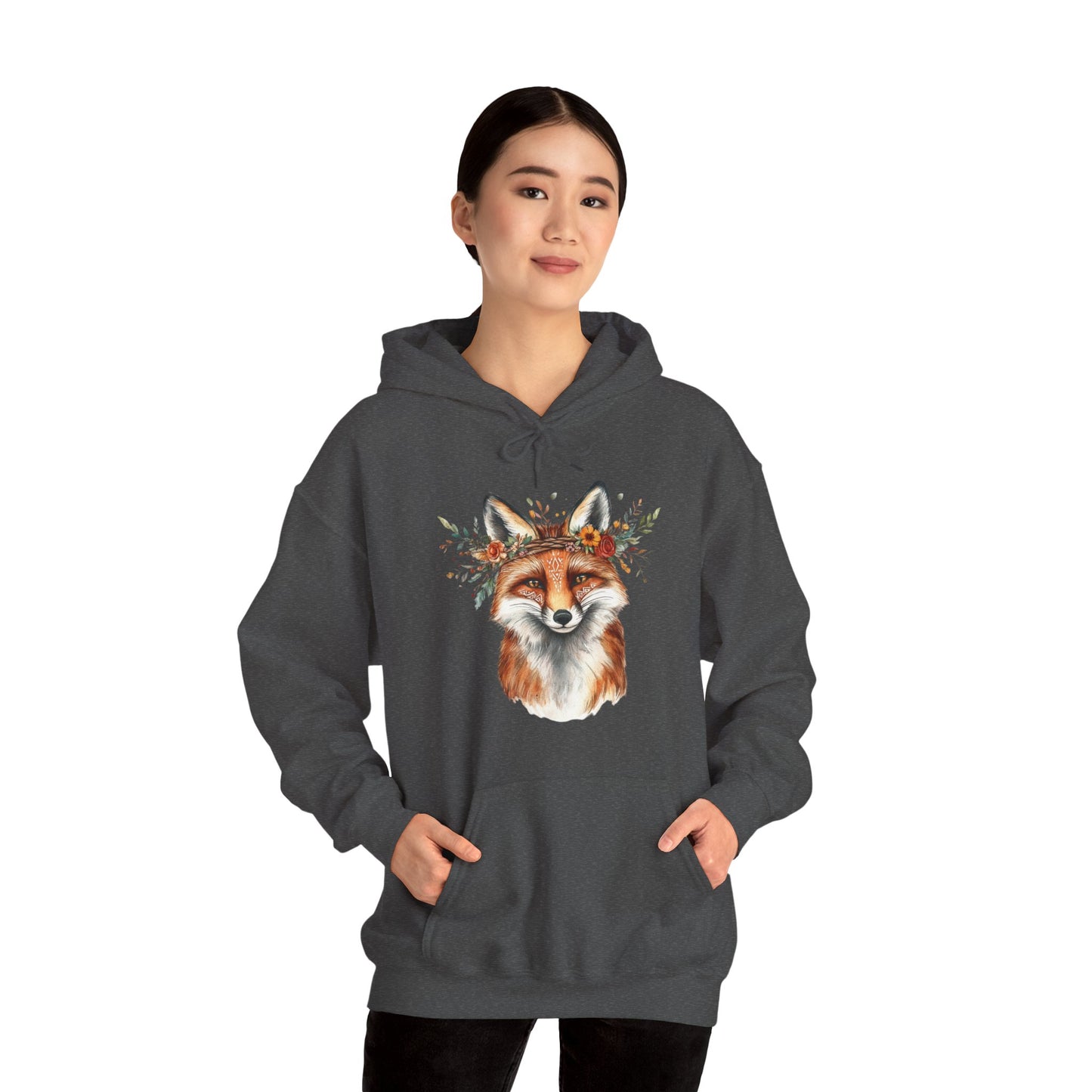Fox Face Floral Hoodie — Watercolor Fox Portrait Sweatshirt for Animal Lovers